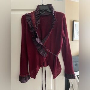 Ruby Red Ruffled Wrap Cardigan - Julia H